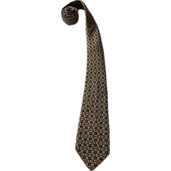 GUCCI Mens Tie Equestrian Beige Brown 100% Silk Neck Tie ITALY Bit Bridle 3.5” - Picture 1 of 13